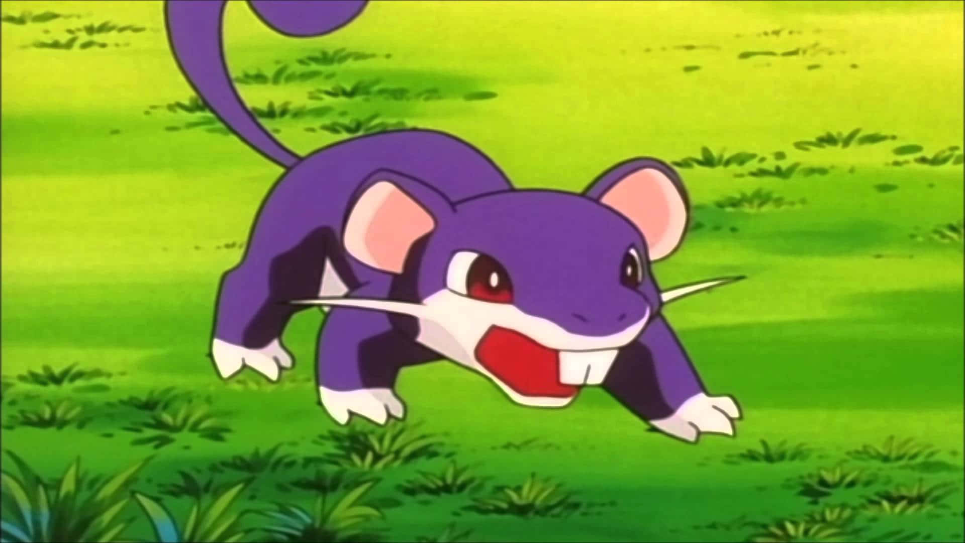 Pokemon Rattata With Purple Fur On A Green Grass Wallpaper