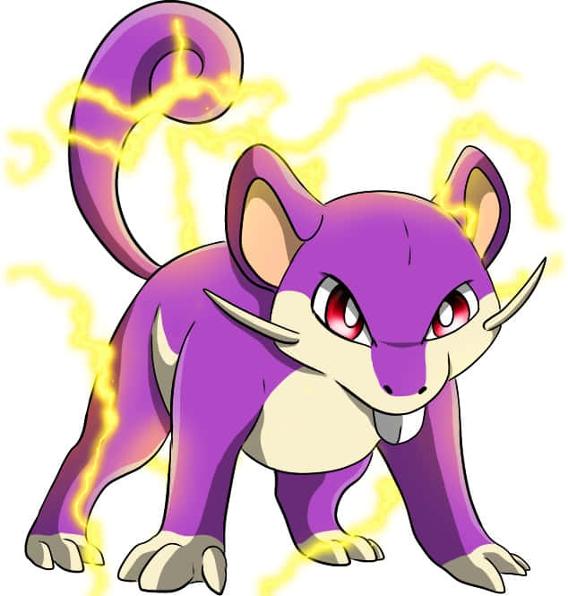 Pokemon Rattata With Yellow Electricity In A White Background Wallpaper