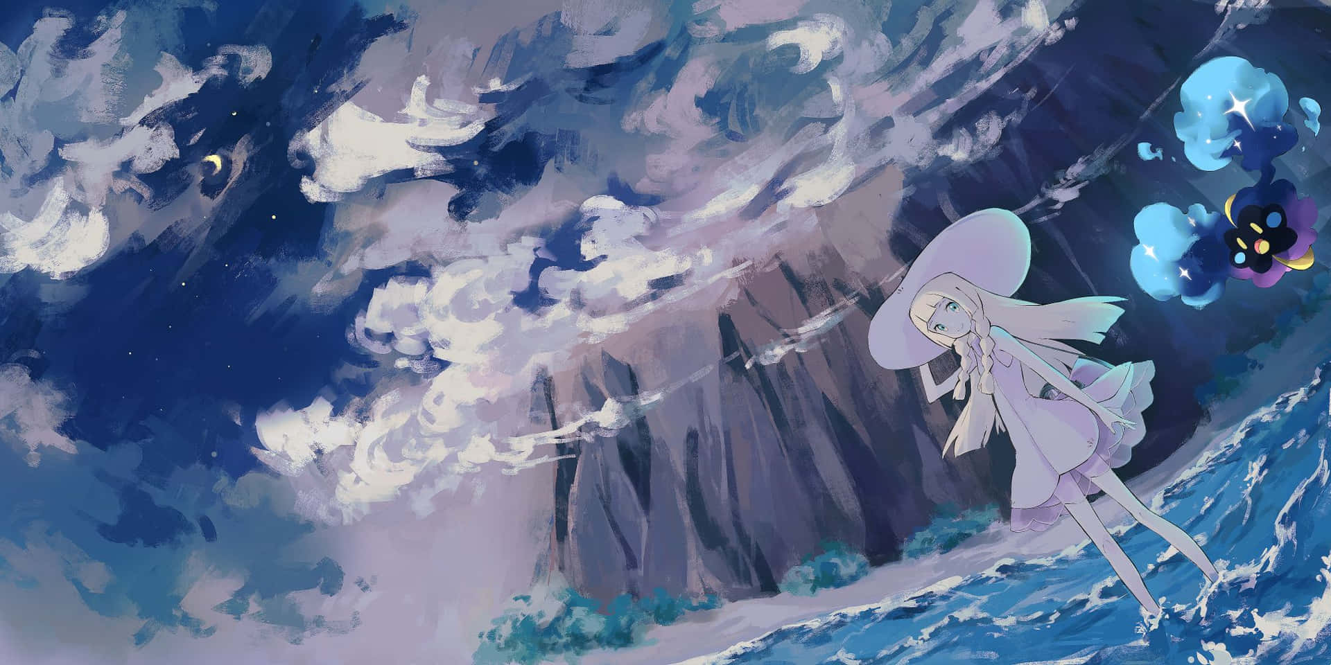 En pige står på havet med en sky i baggrunden Wallpaper