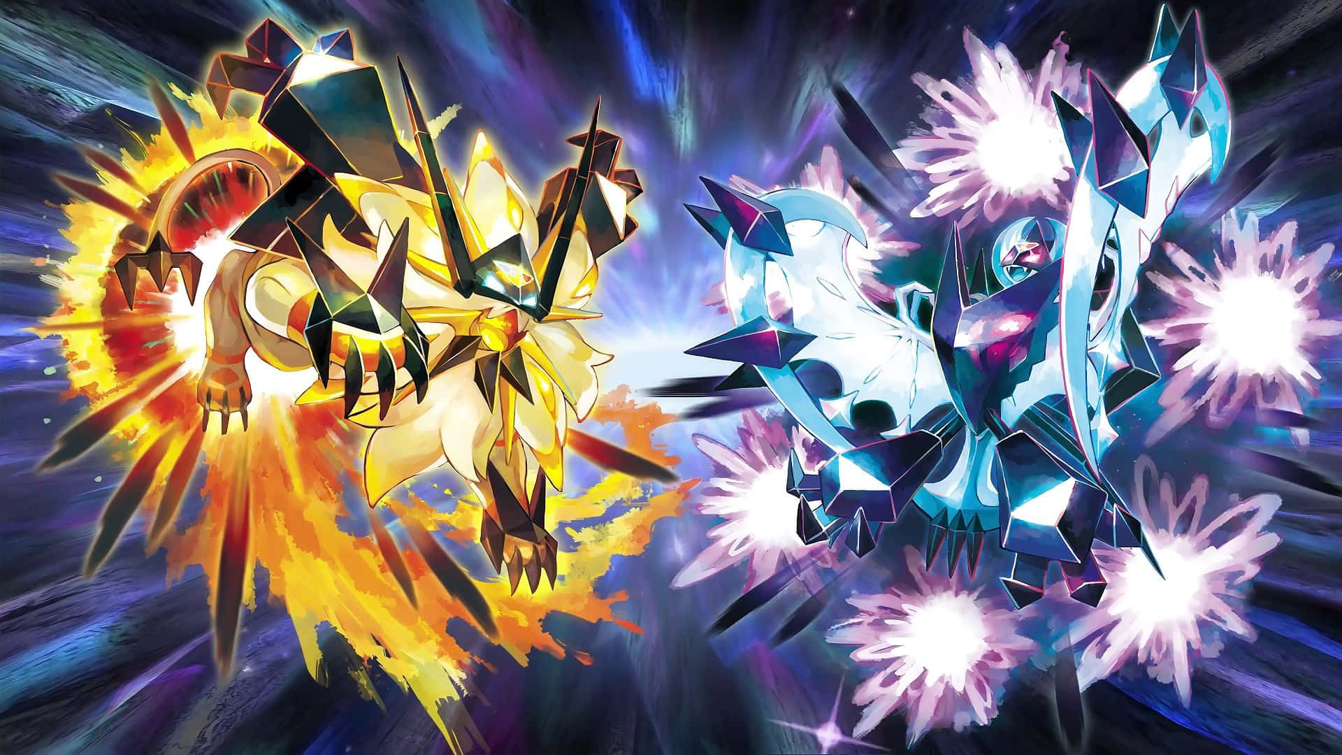 Two Pokemon Fighting Each Other In A Dark Background Wallpaper