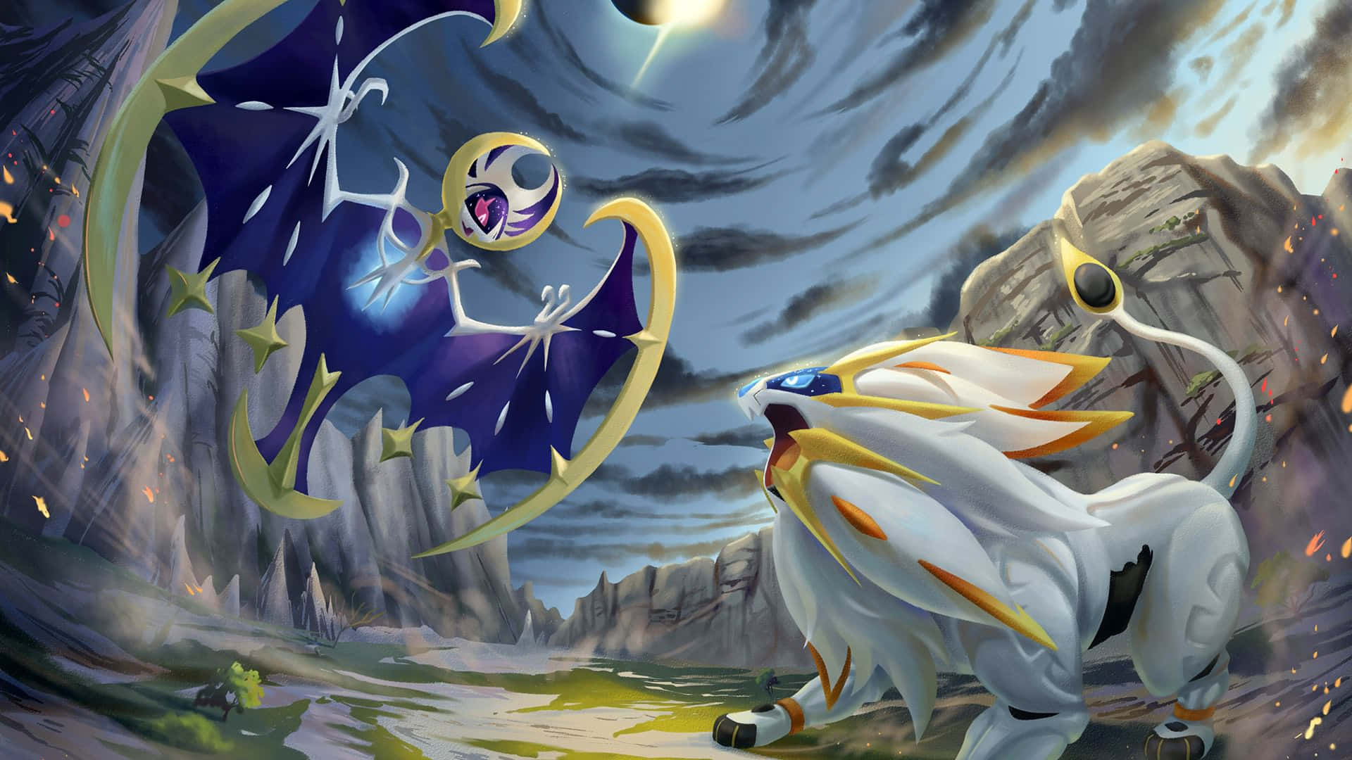 Pokémonsonne Und Mond: Lunala Gegen Solgaleo Wallpaper