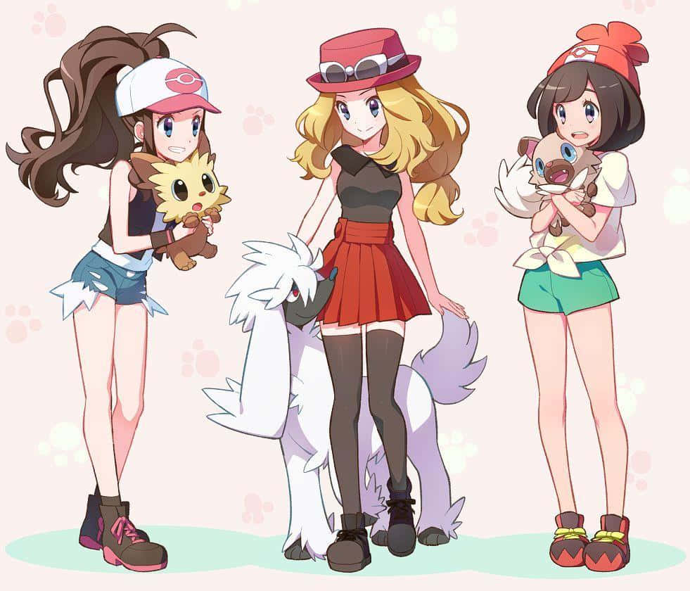 Pokemon Trainers With Furfrou Friends Wallpaper