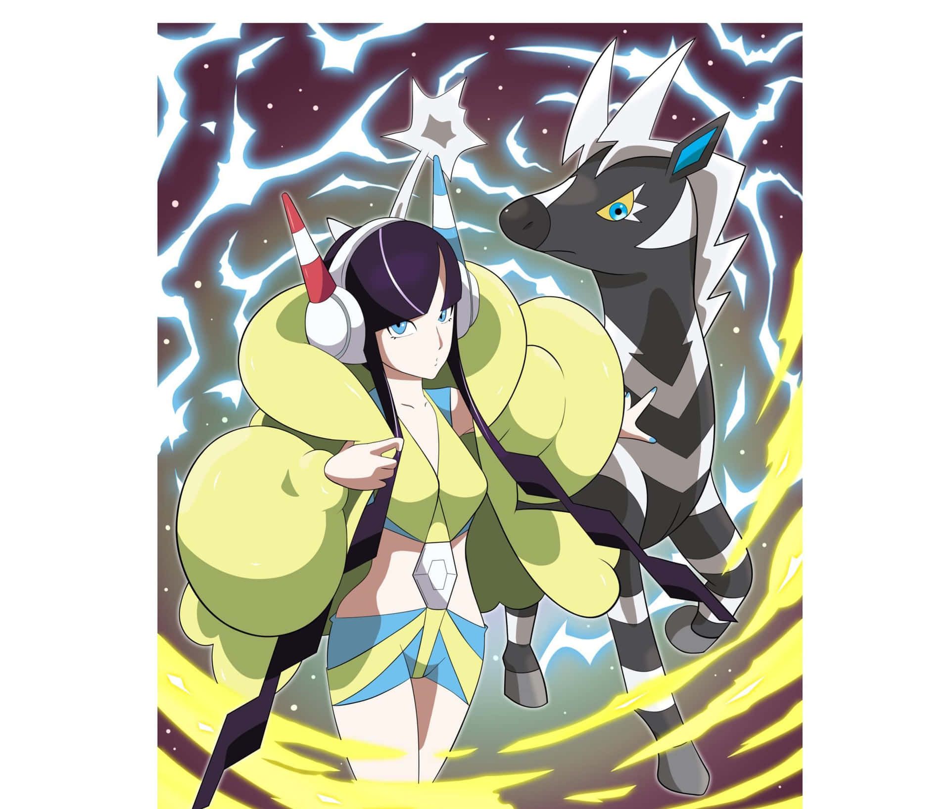 Pokémon Zebstrika And Elesa Hd Phone Wallpaper