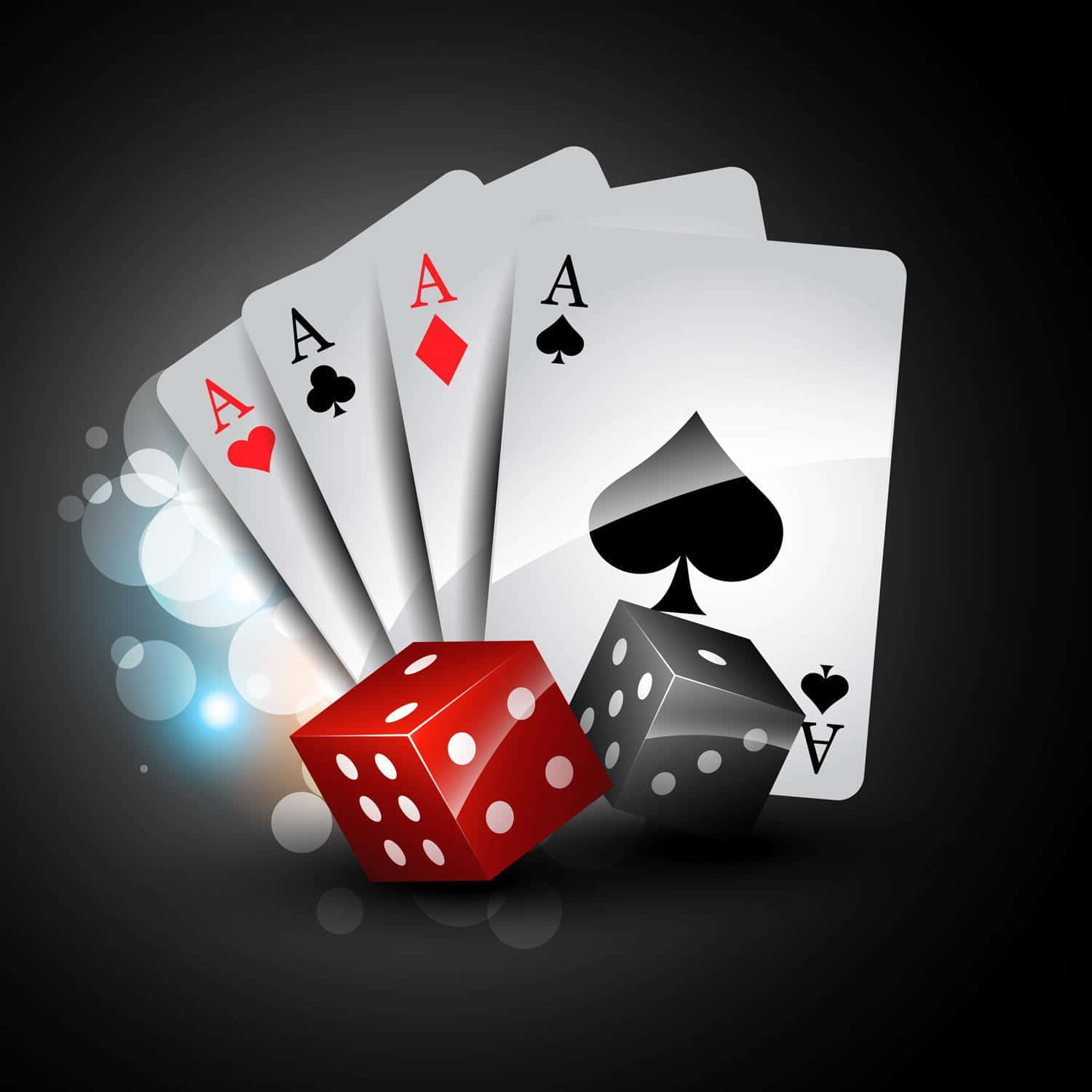 A Poker Card And Dice On A Black Background