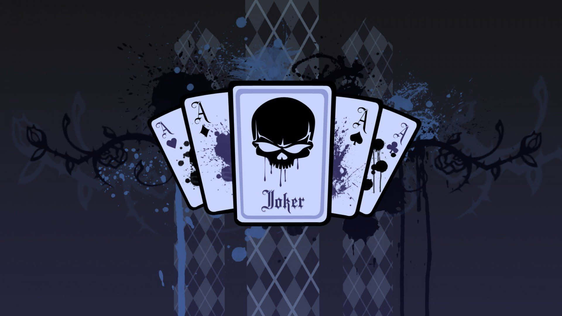A Skull With Playing Cards On A Dark Background