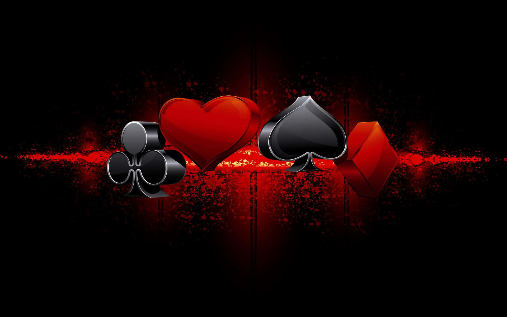 A Black Background With A Red Heart And Playing Cards