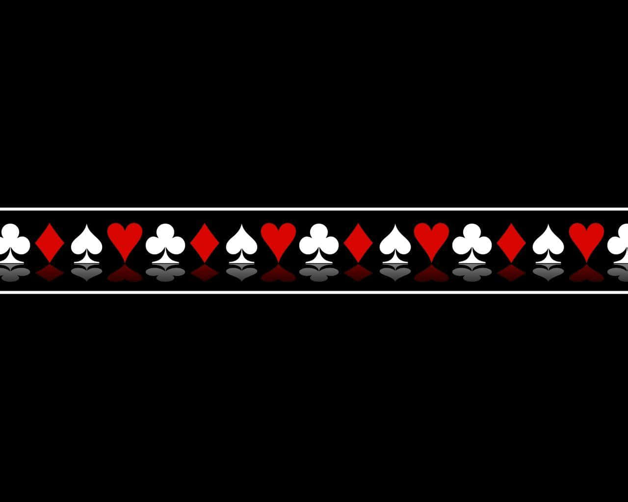 A Black Background With Playing Cards And Hearts