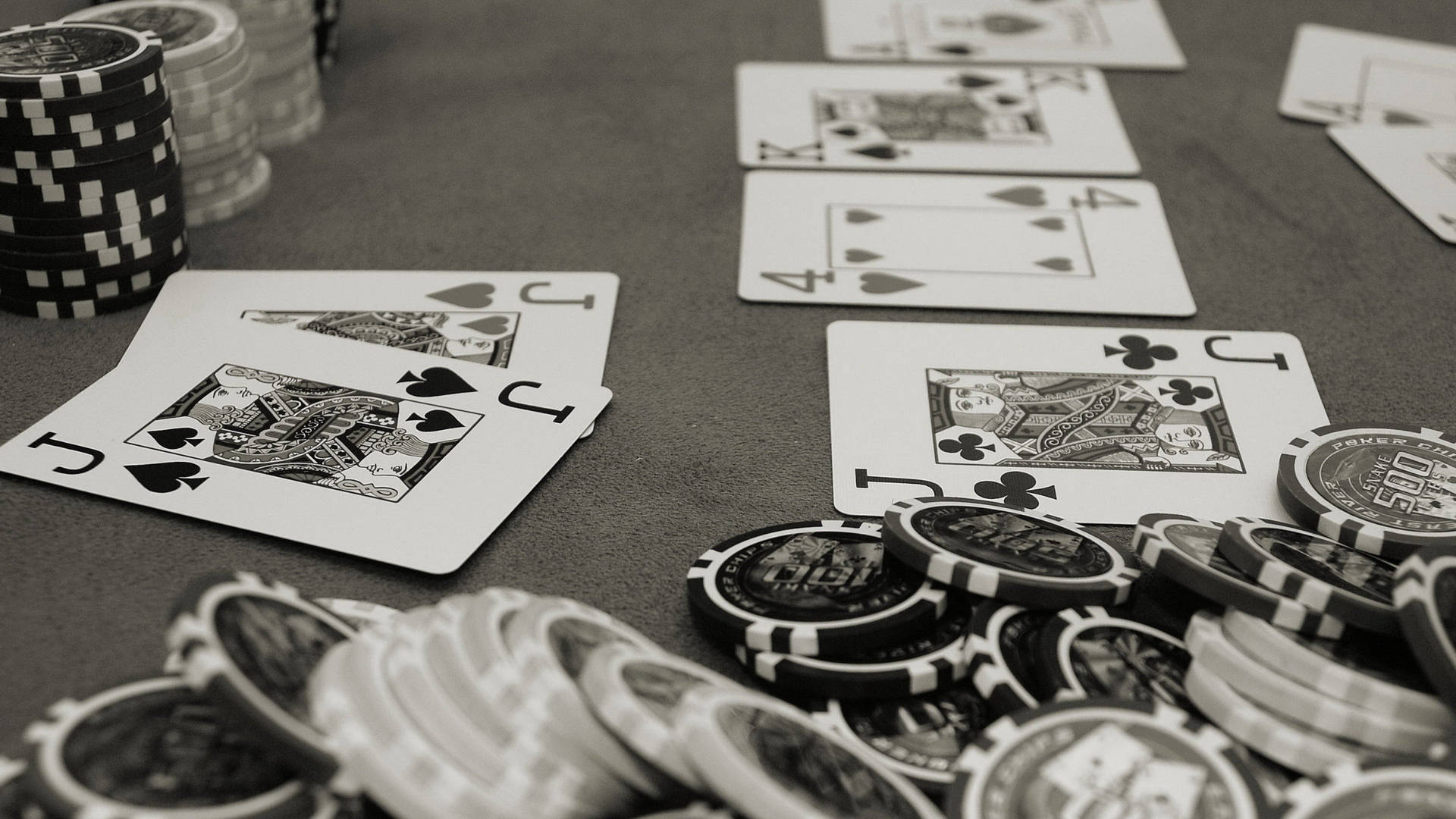 Poker Table In Black And White Wallpaper