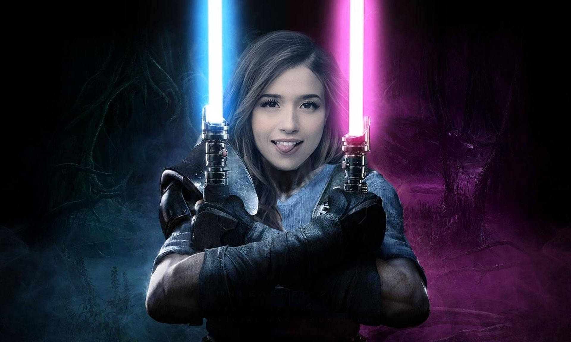 Pokimane With Lightsabers Wallpaper