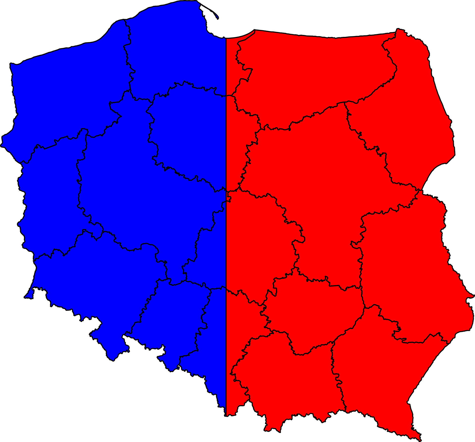 Poland Divided Map Color Coded PNG