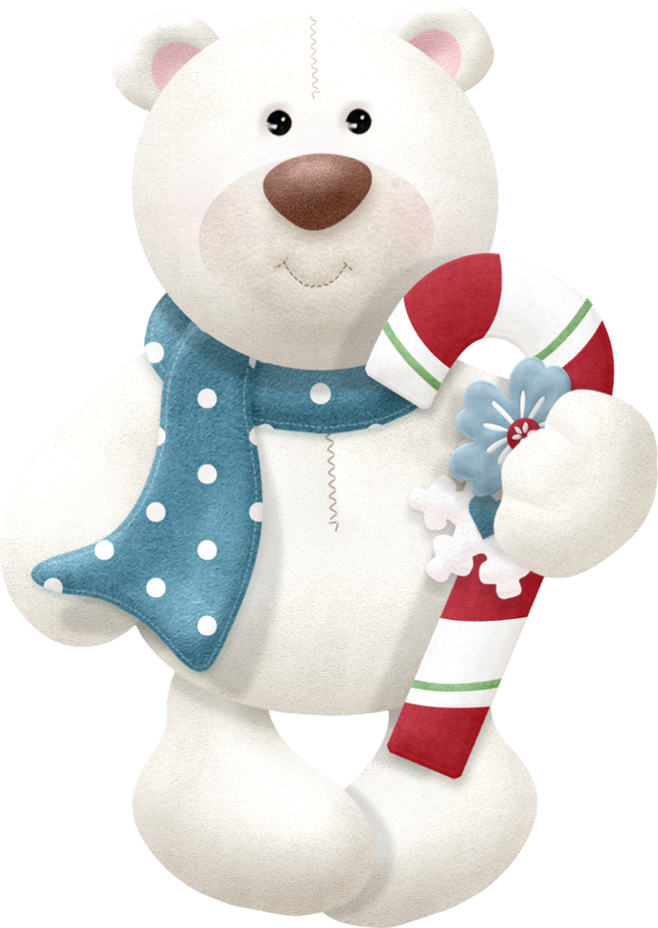 Polar Bear Plush Toy Holding Candy Cane PNG