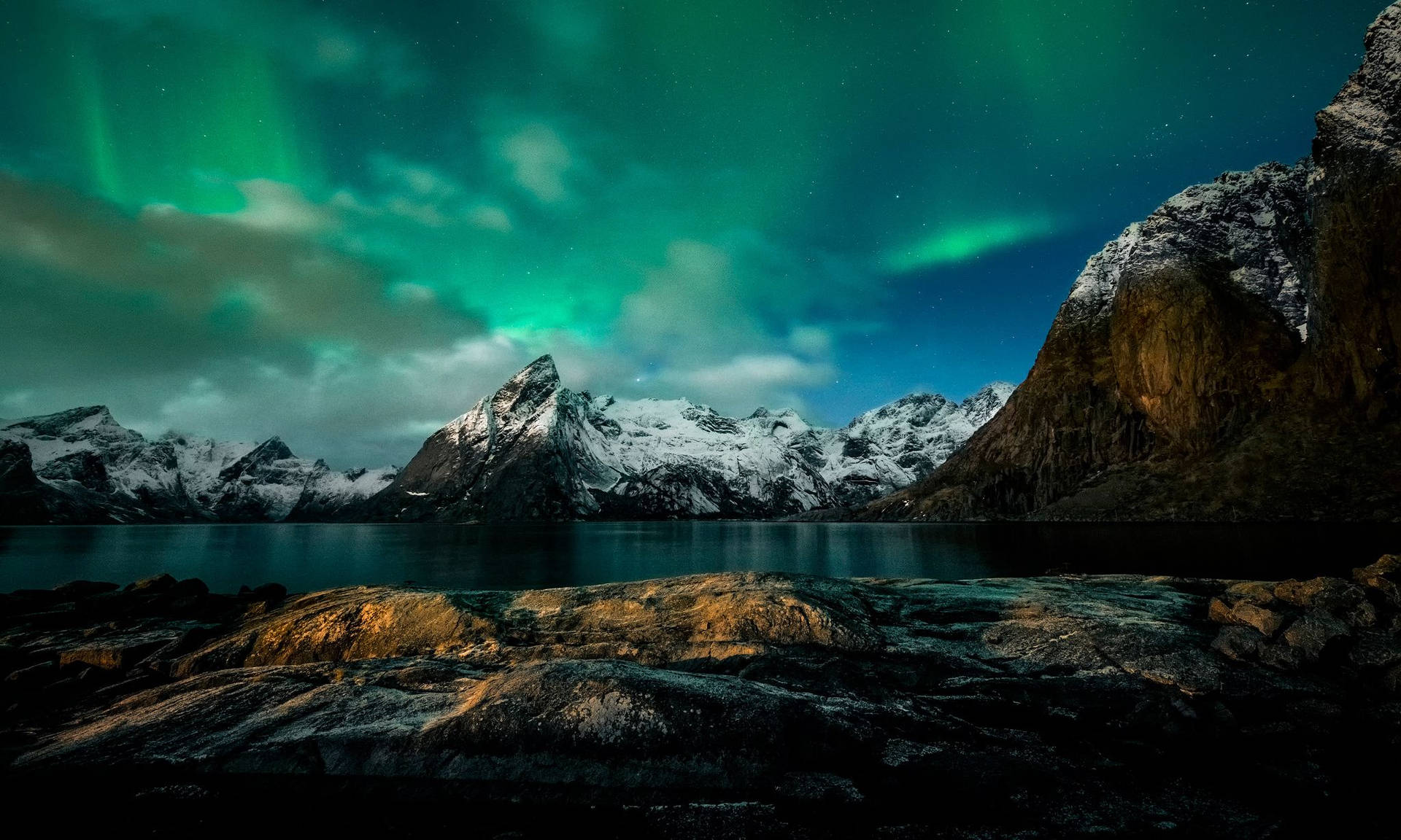 Polar Mountains And Sheer Northern Lights Wallpaper