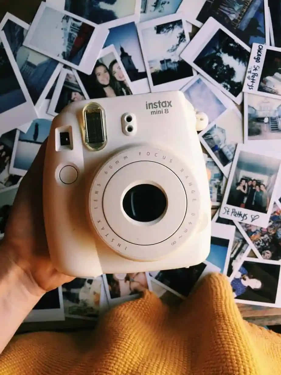 Fujifilm Polaroid Billede-inspireret Turkis Blå og Hvid Digital Tapet.