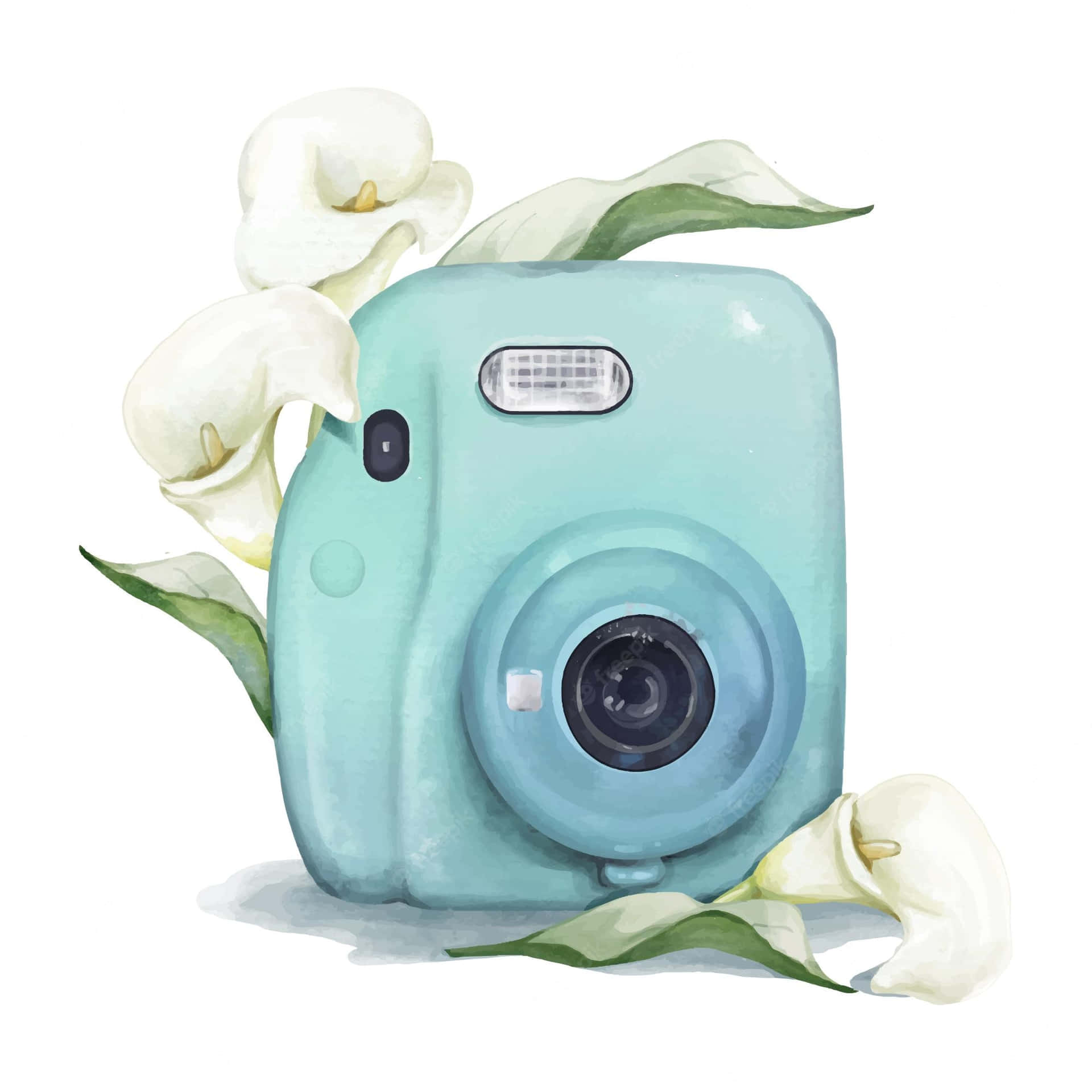 Blå Instax Polaroid Kamera Maleri Billede Print