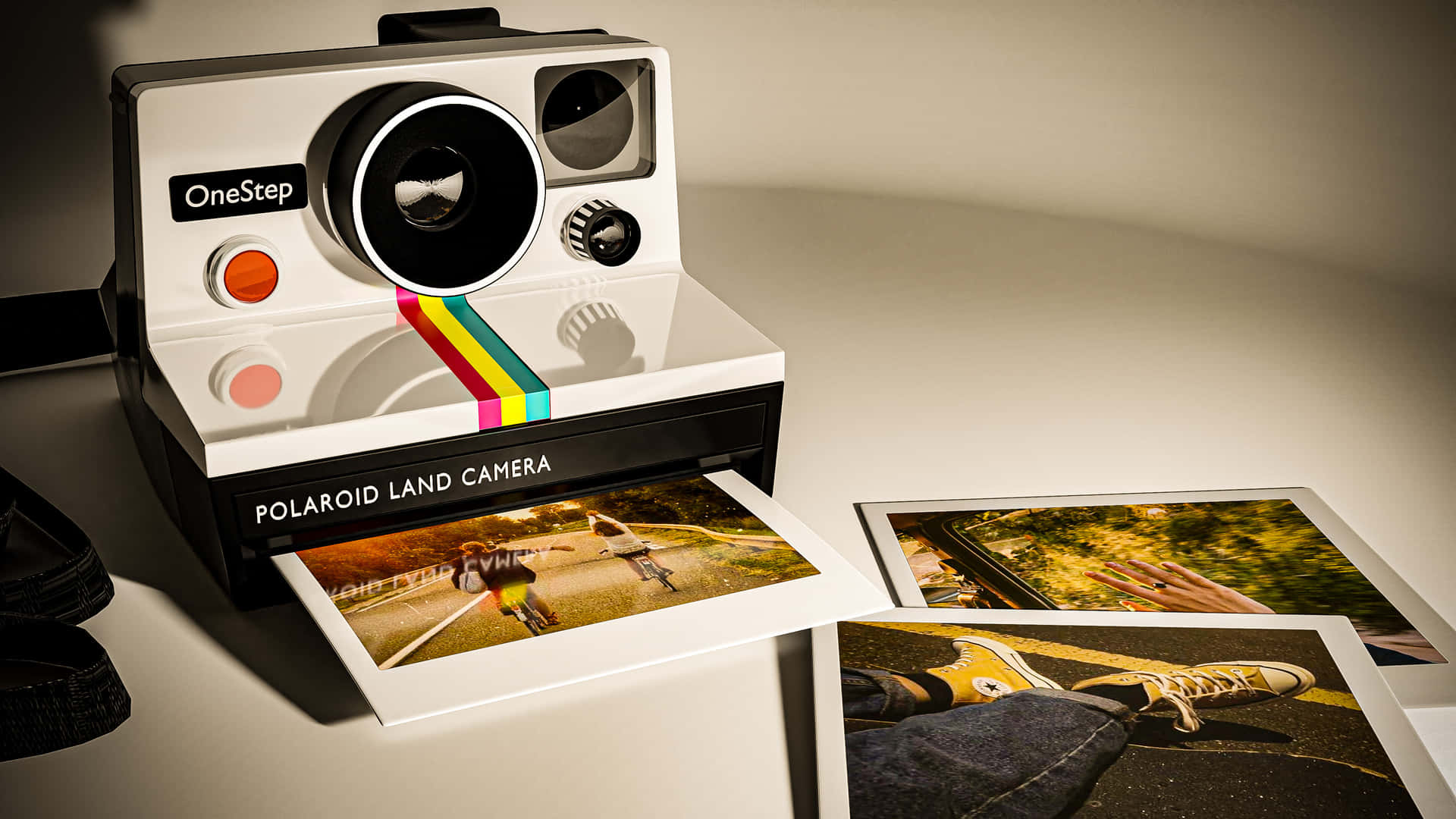 Polaroidkamera Med Regnbågsstickerbild.