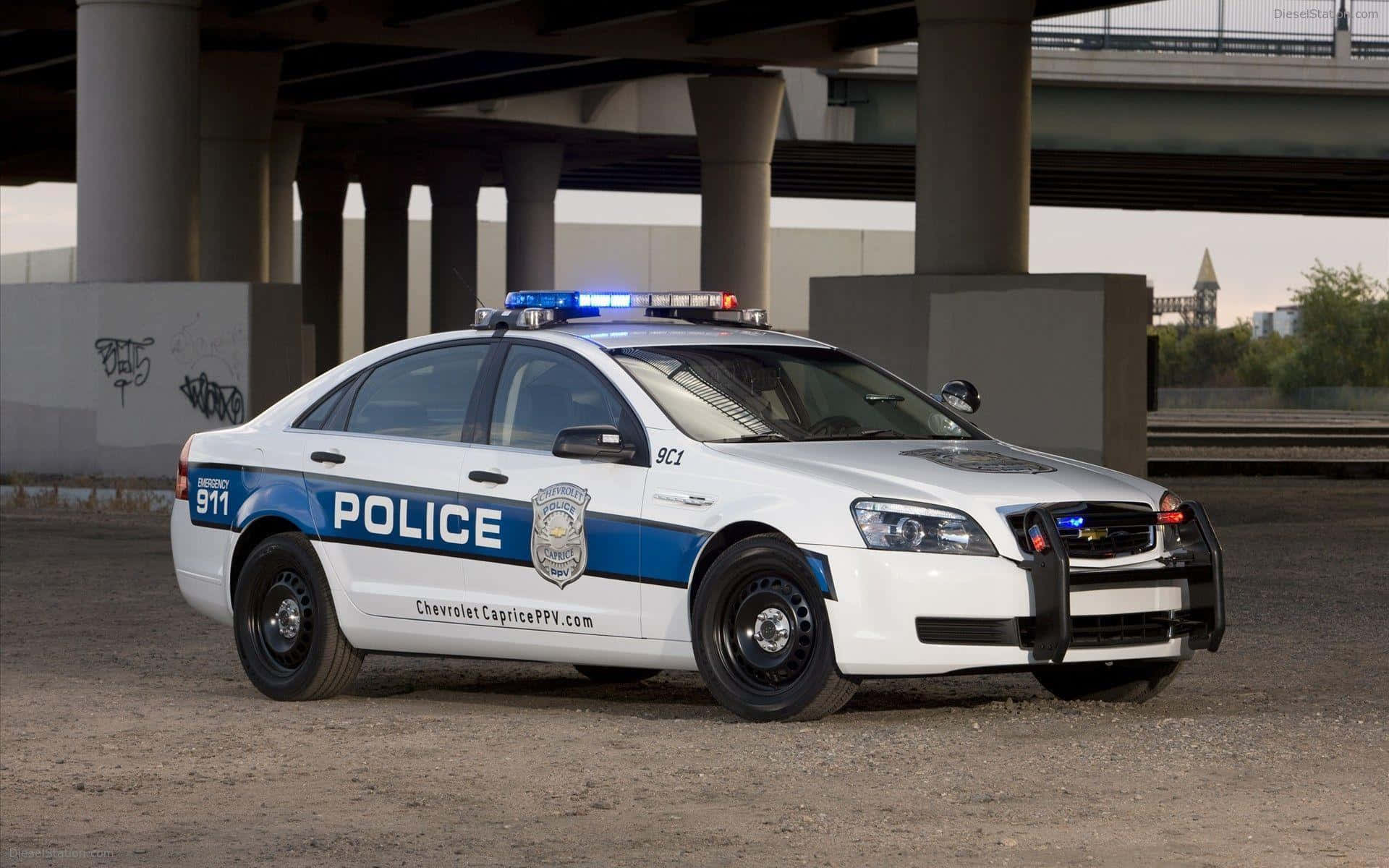 Modern Black and White Police Car on Patrol