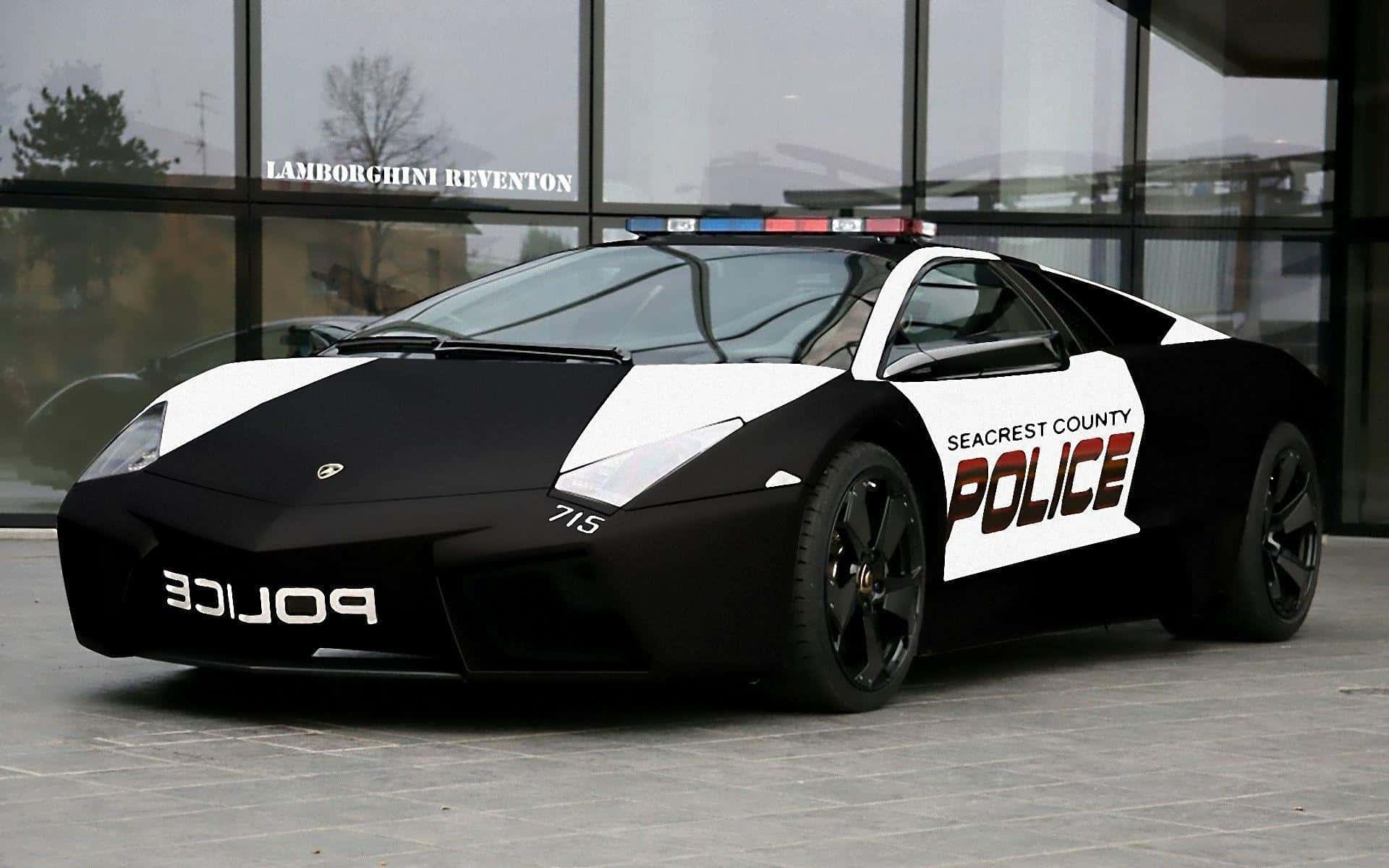 A Police Car Is Parked In Front Of A Building