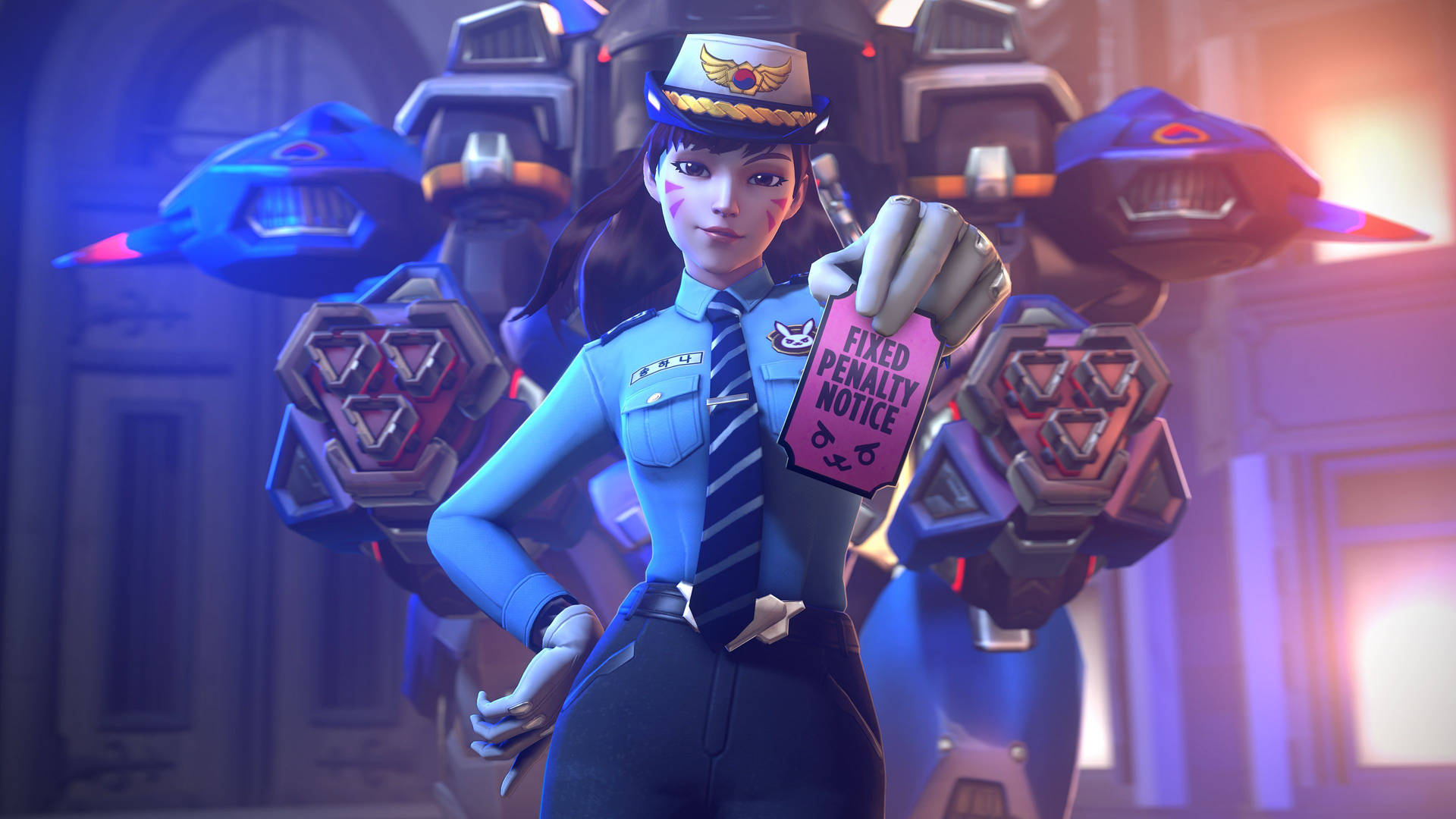 Officer D.Va giving a ticket to an unsuspecting driver. Wallpaper