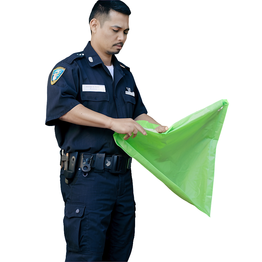 Police Officer Examining Green Bag PNG