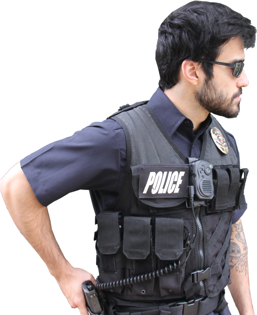 Policemanin Uniform With Gear PNG
