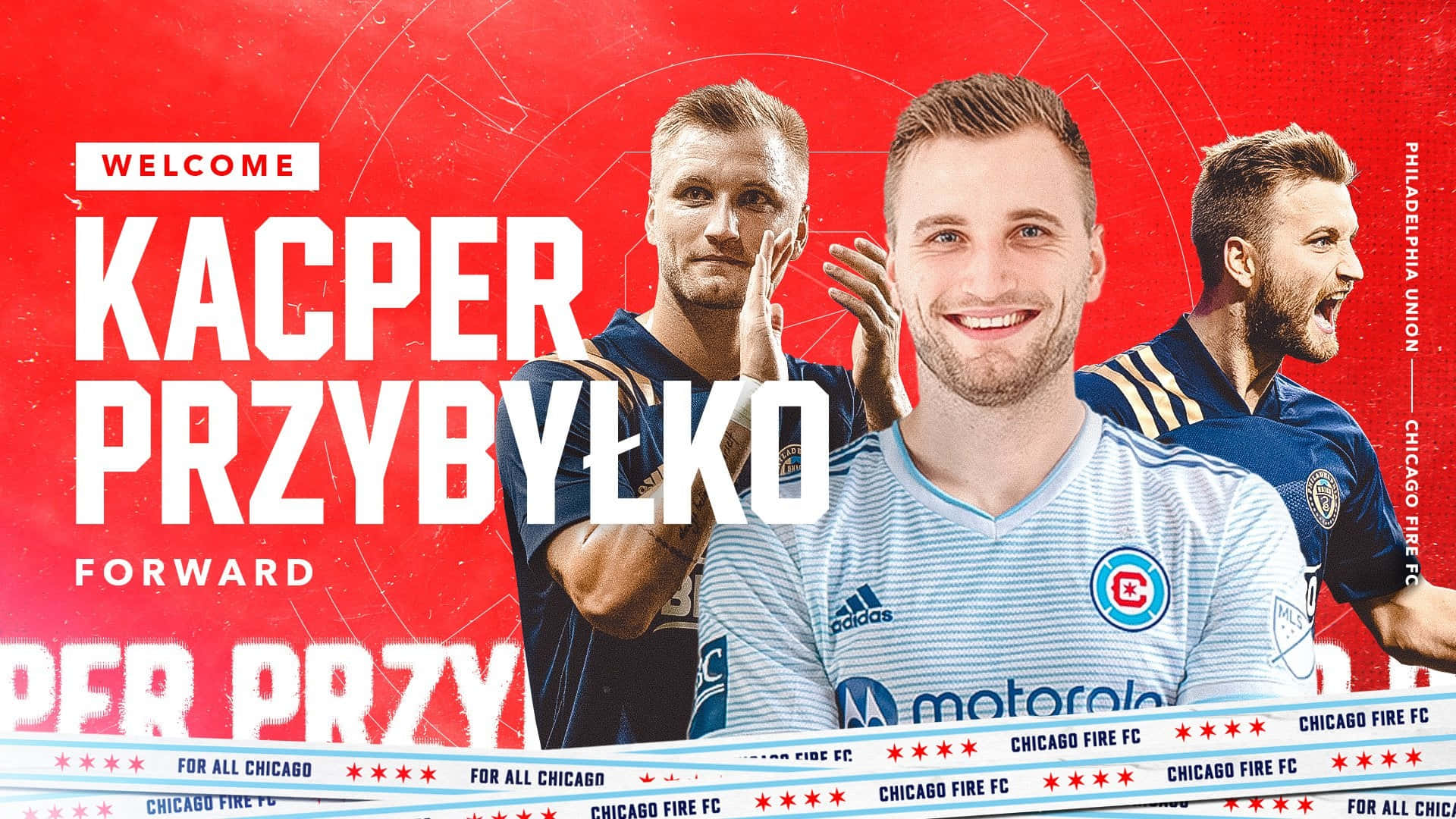 Polsk professionel fodboldspiller Kacper Przybylko Chicago Fire Velkomstplakat Wallpaper