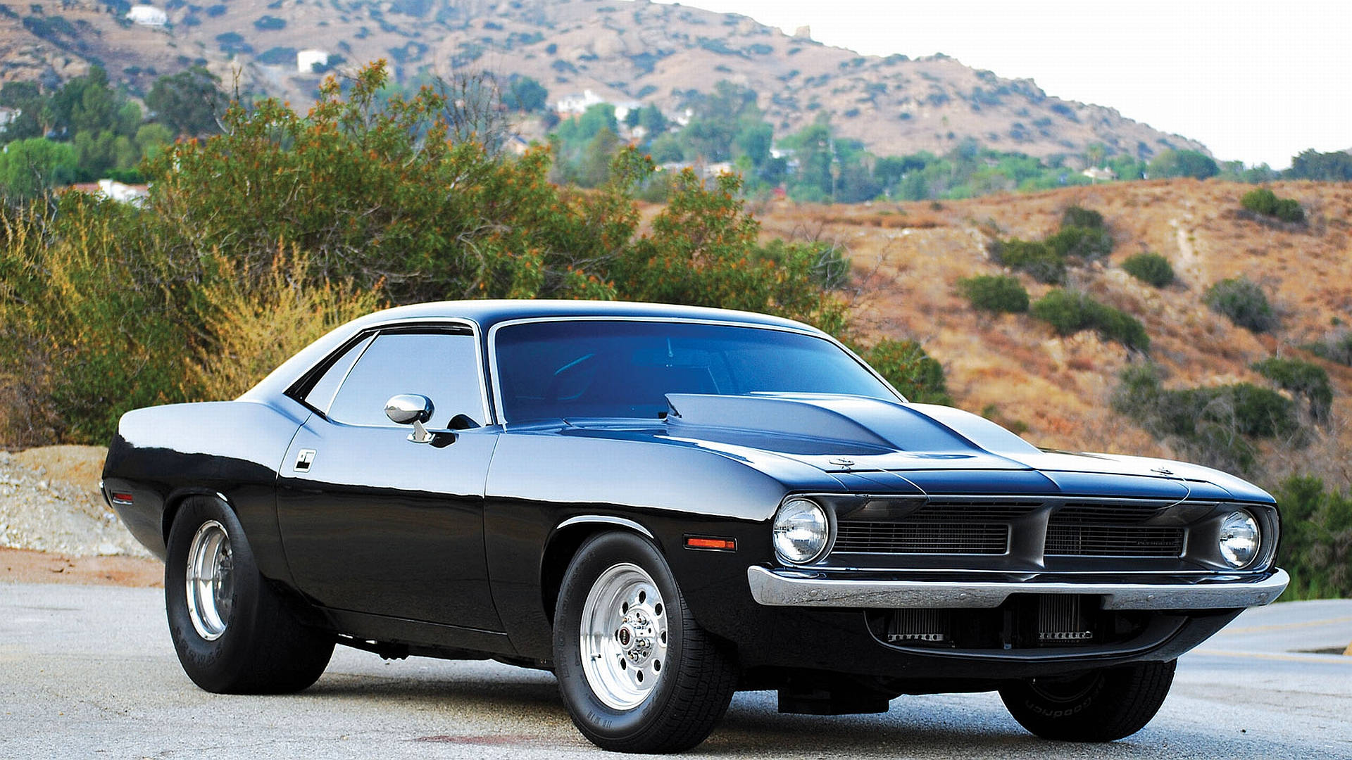 Iconic 1970 Plymouth Barracuda in Glossy Black Wallpaper
