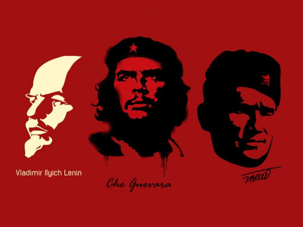 Unfondo Rojo Con Tres Hombres En Silueta.