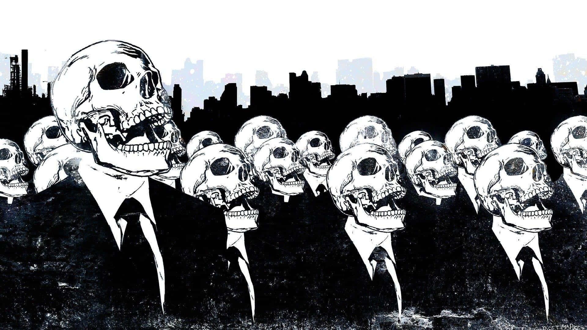 A Group Of Skulls In Suits And Ties