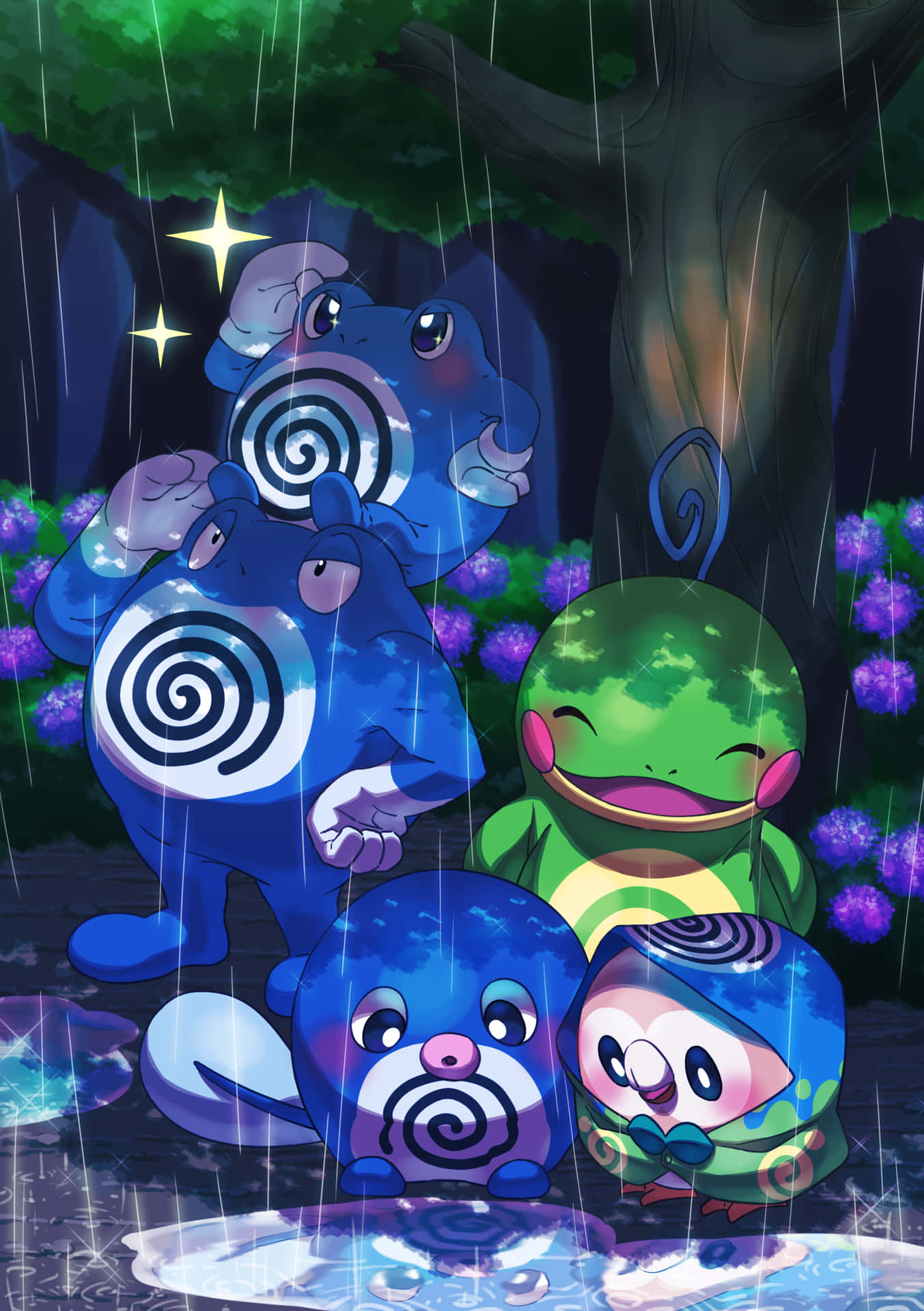 Poliwag Evolutions With Rowlet Wallpaper