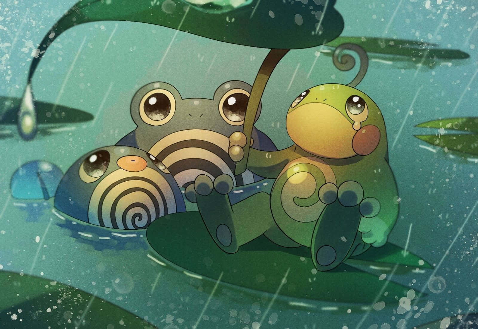 Poliwag With Poliwhirl and Politoed Wallpaper