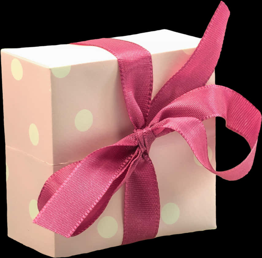 Polka Dot Gift Boxwith Pink Ribbon PNG