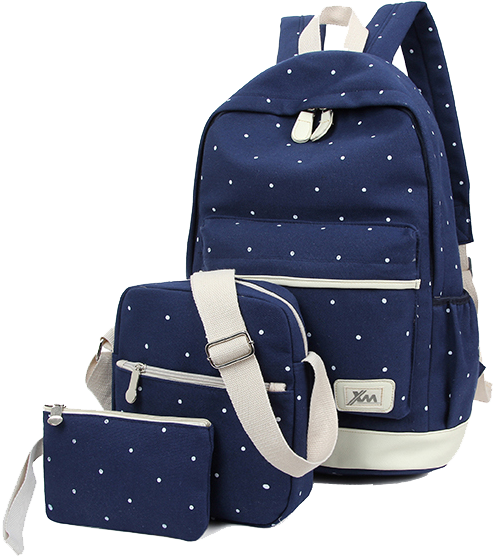 Polka Dot Navy Blue School Bag Set PNG