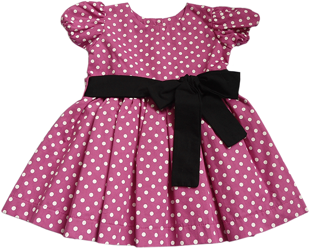 Polka Dot Pink Dresswith Black Belt PNG