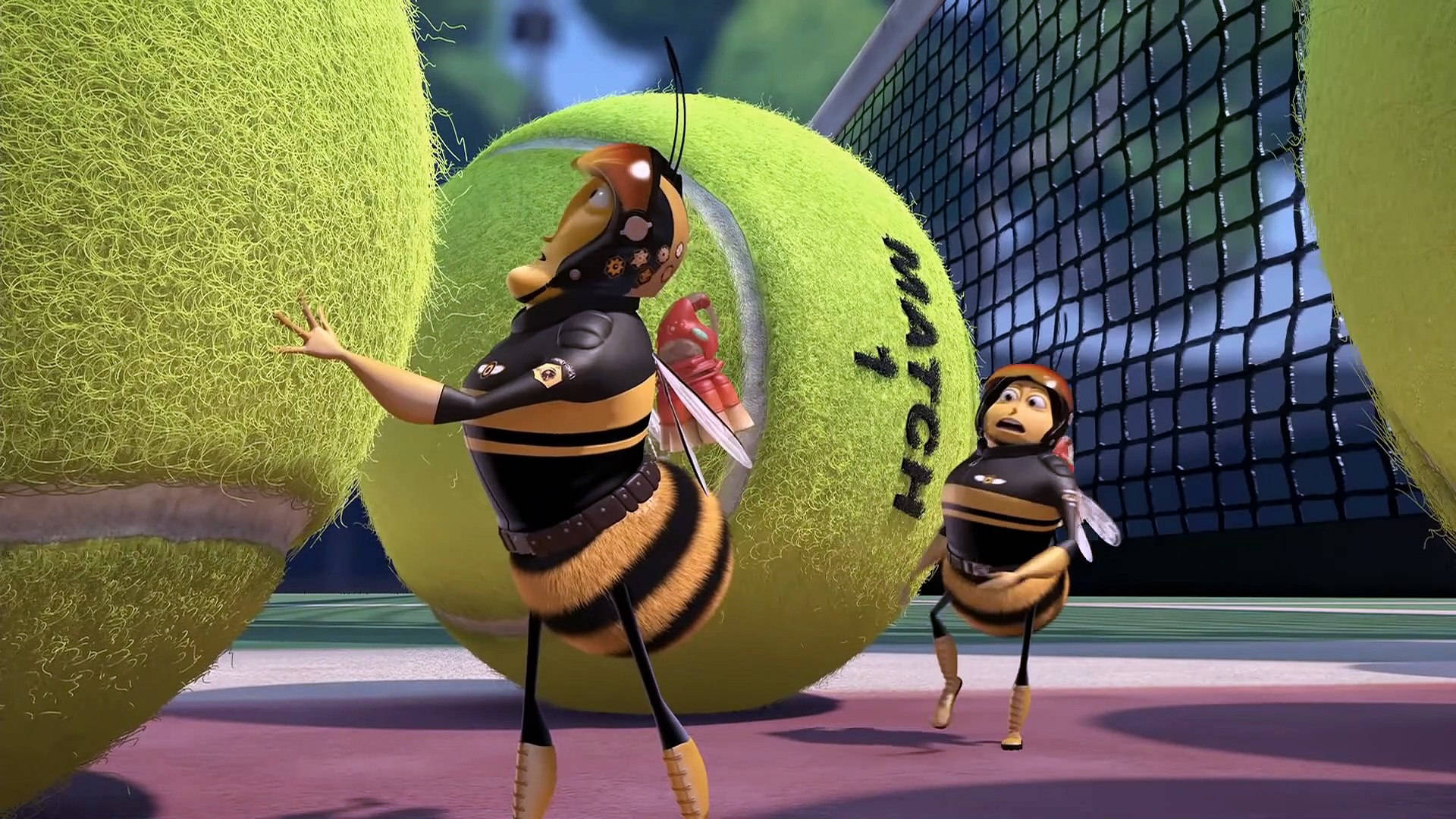 Two Bees Are Standing Next To Tennis Balls Wallpaper