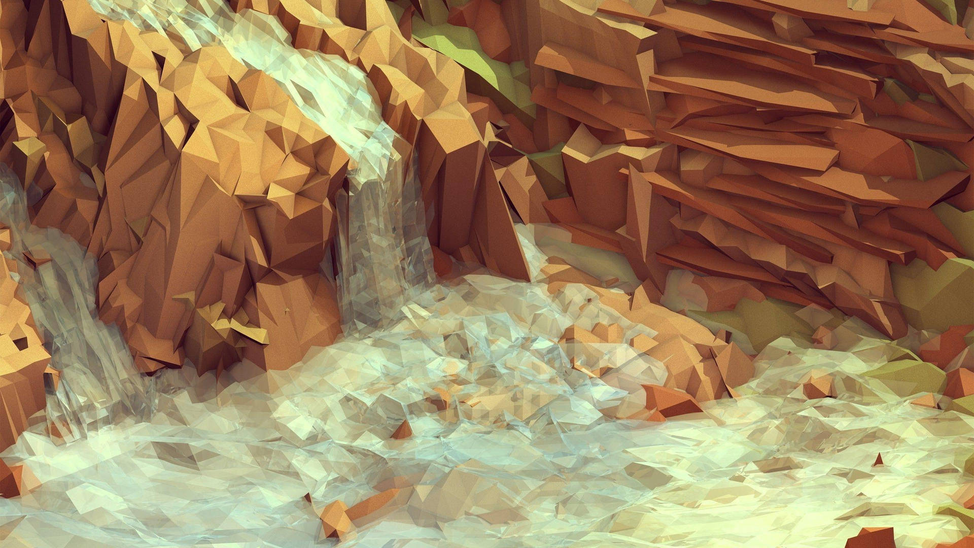 Polygon Art Waterfalls Wallpaper