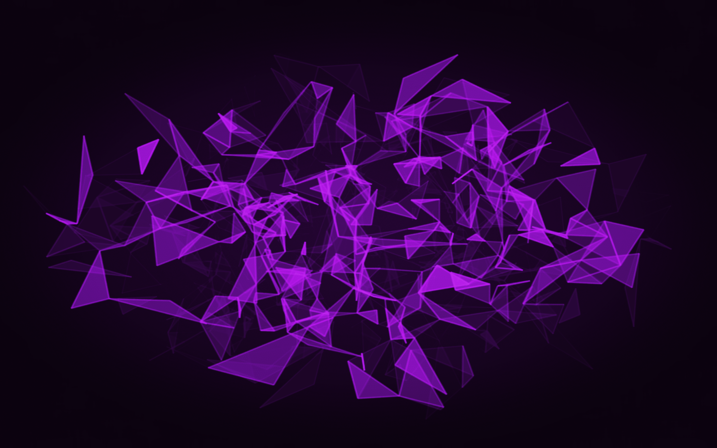 purple triangles on a black background — Vibrant purple geometric shards float dynamically against a deep black background in a digital abstract composition.