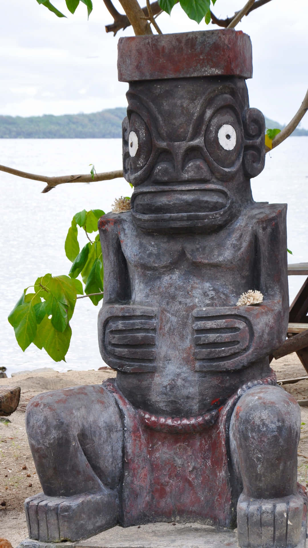 Polynesian Tiki Statue Seaside Wallpaper
