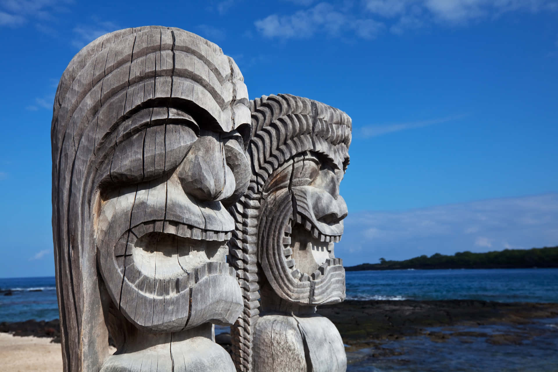 Polynesian Tiki Statues Seaside Wallpaper