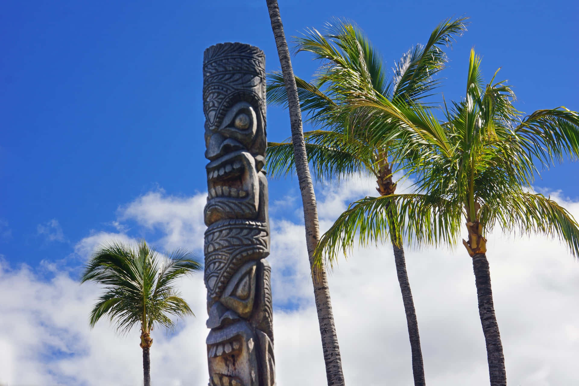 Polynesian Tiki Totem Palm Trees Wallpaper