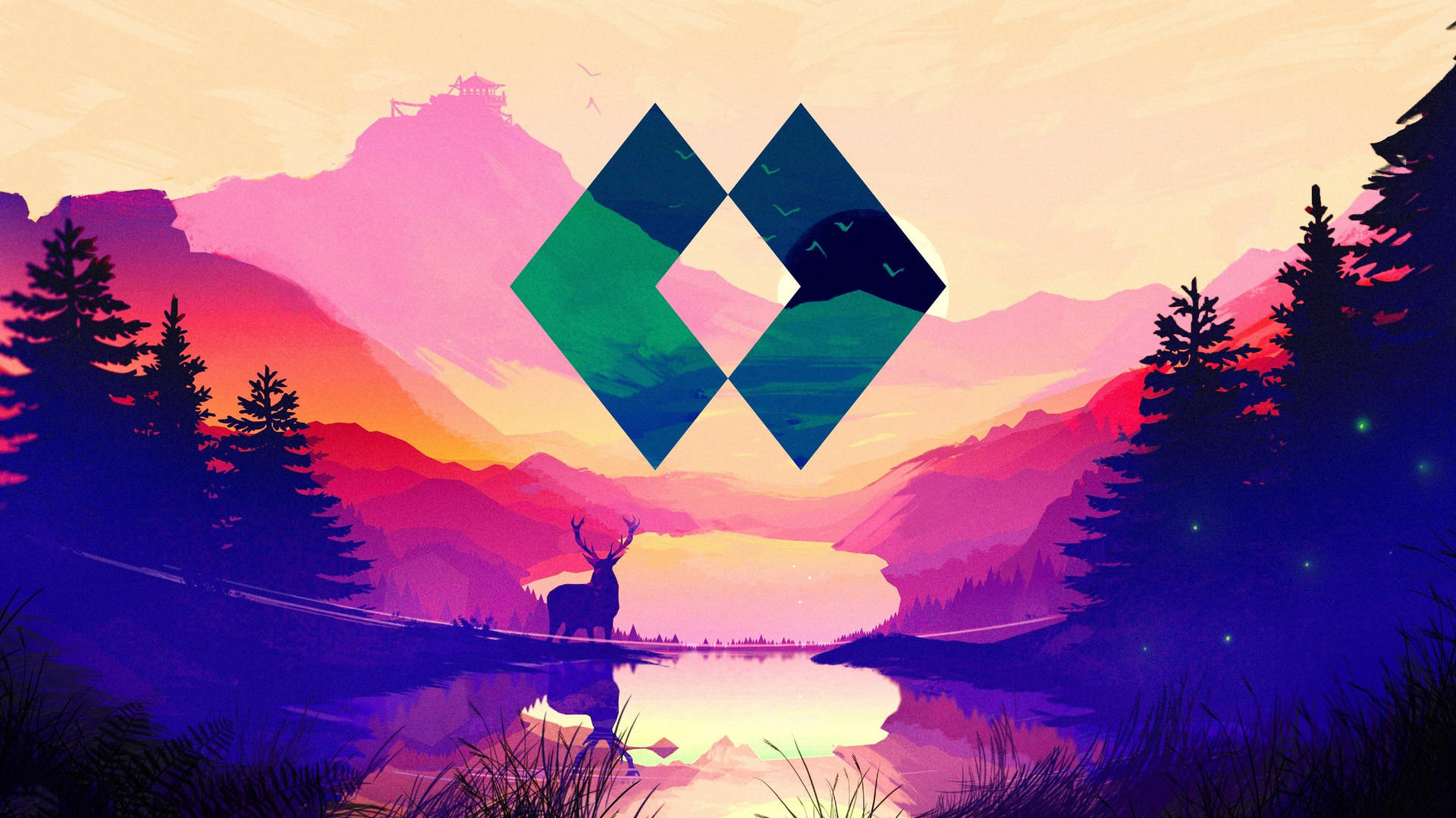 Polyscape Firewatch Forest Lake Wallpaper