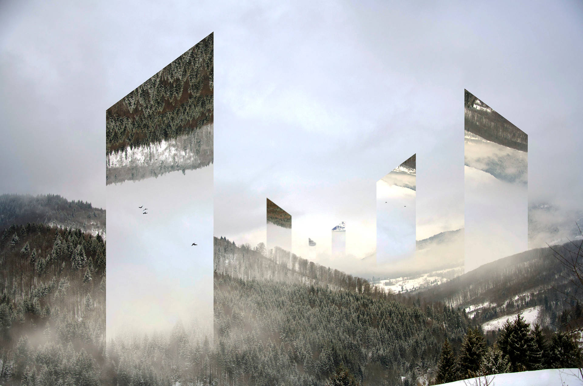 Bosquemontañoso Nevado Polyscape Fondo de pantalla