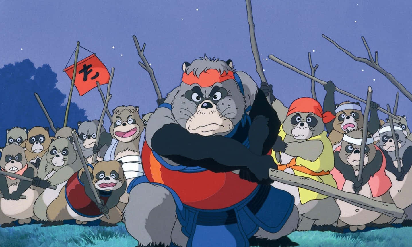 A group of shape-shifting tanuki from the enchanting world of Pom Poko Wallpaper