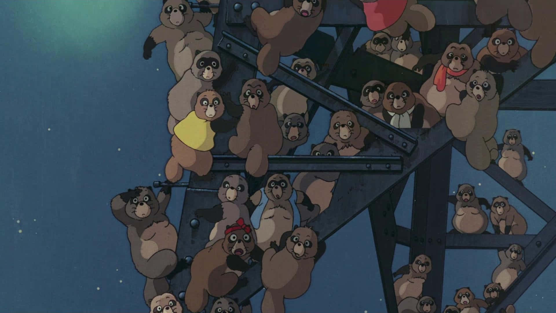 Vibrant Pom Poko Characters in Action Wallpaper