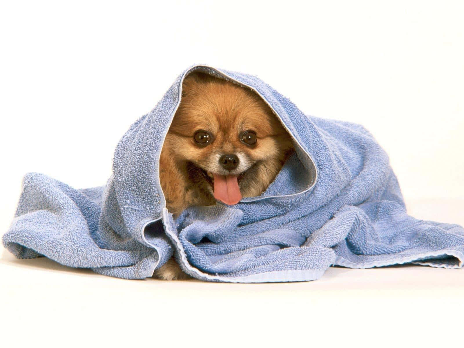 Pomeranian In Blue Towel Picture