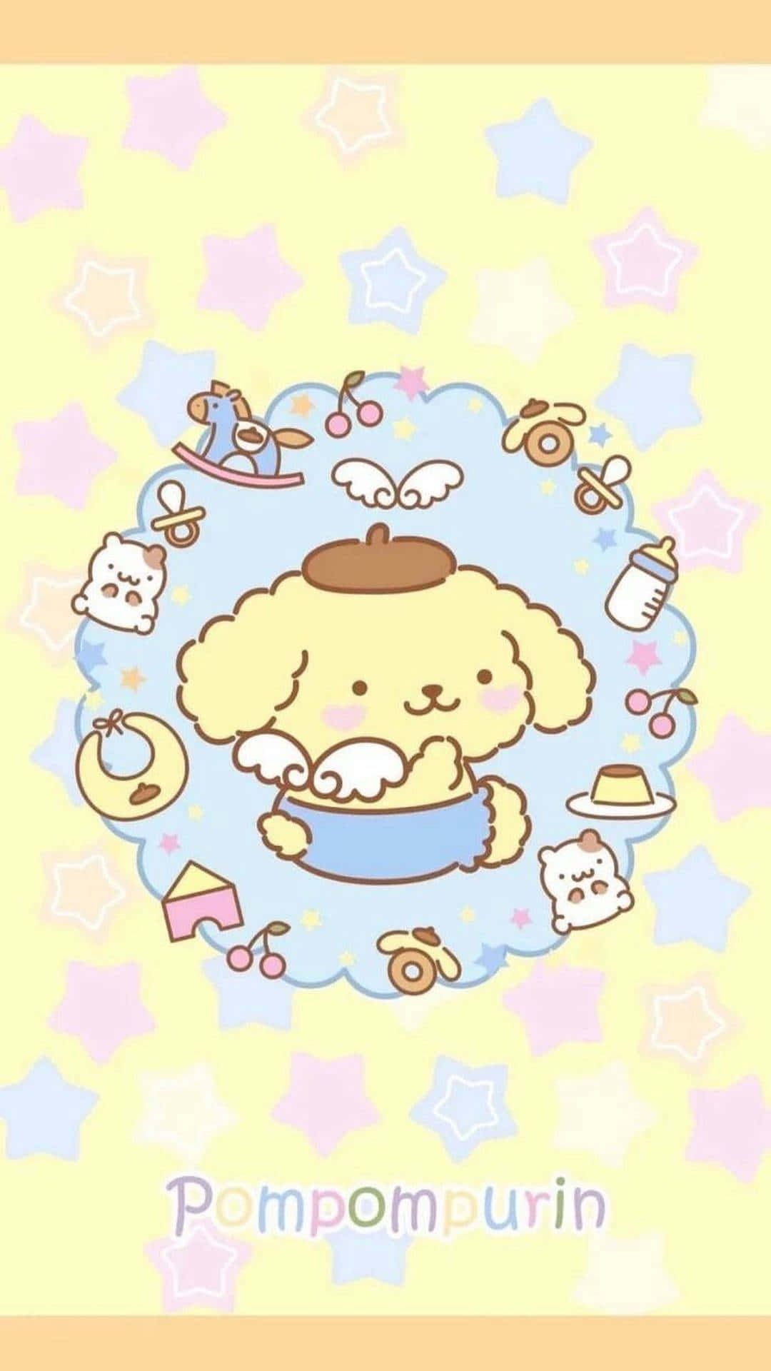 Pompompurin Cartoon Hond Gele Achtergrond Achtergrond