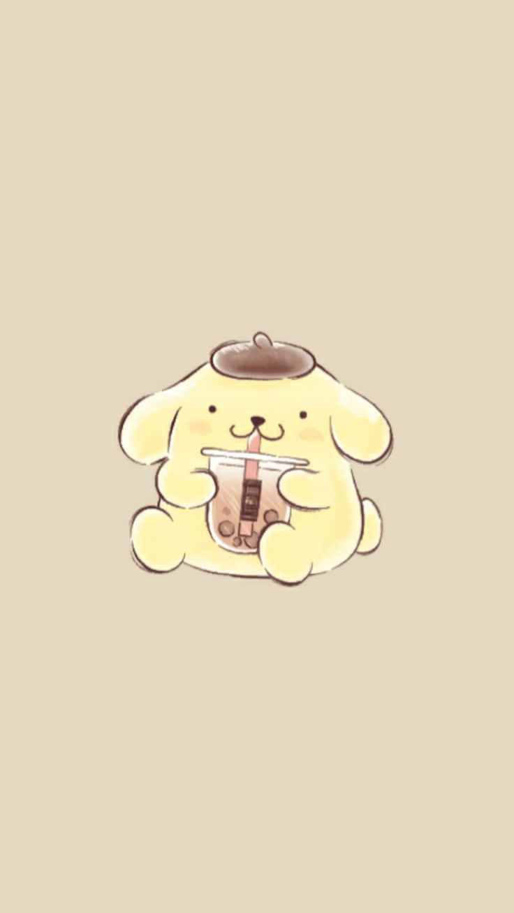 Pompompurin Koffie Hoed Schattige Illustratie Achtergrond