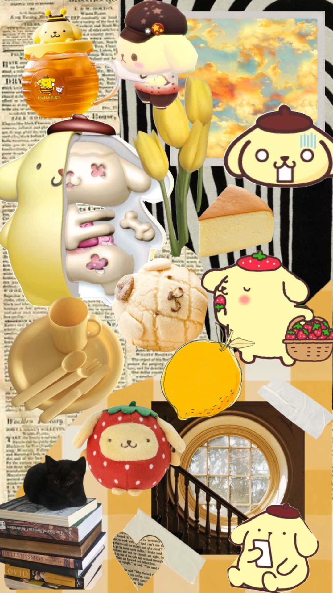 Pompompurin Collage Aesthetic.jpg Wallpaper