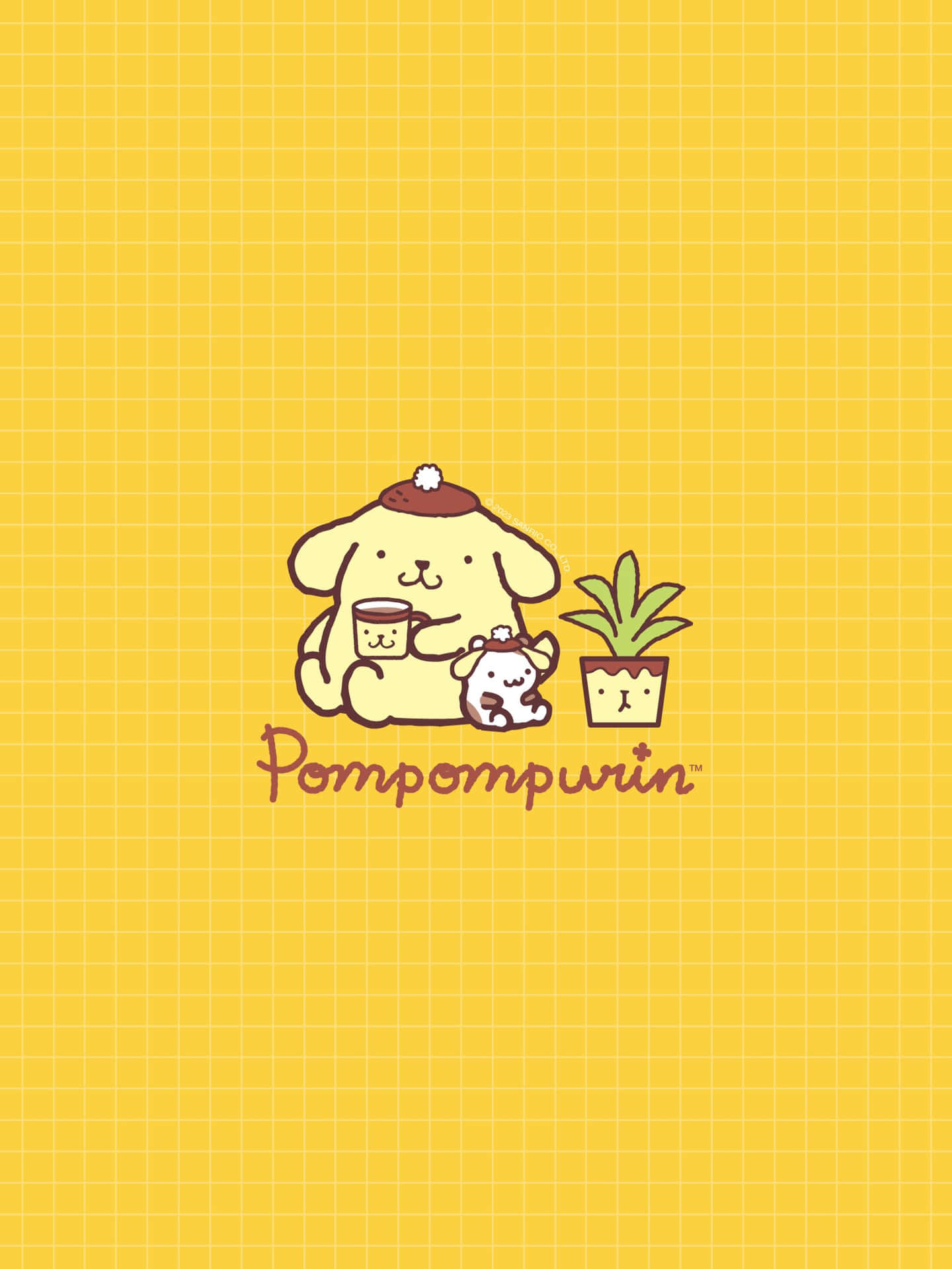 Download Pompompurin Friends Yellow Background Wallpaper | Wallpapers.com