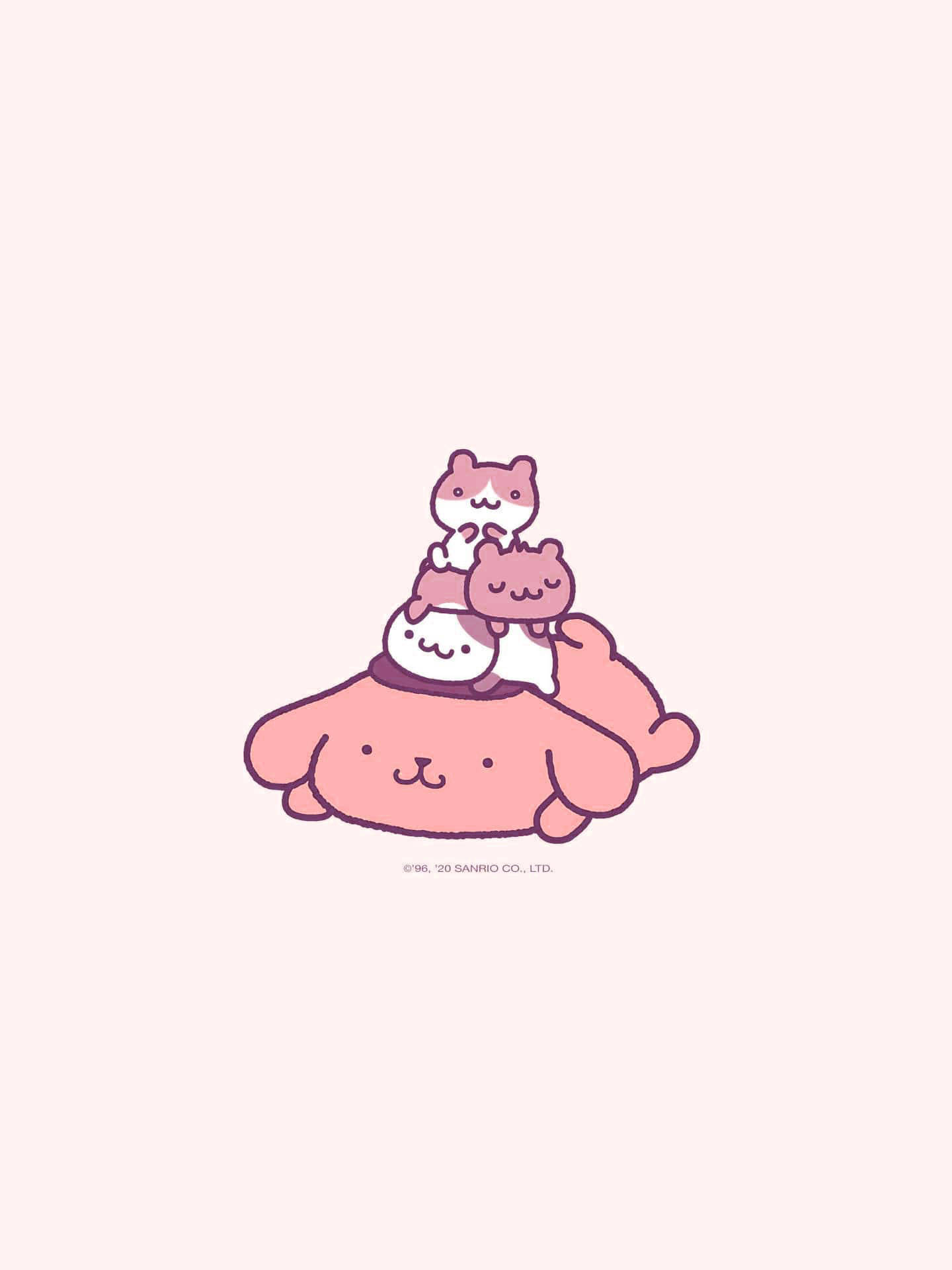 Pink Pompompurin And Kitty Mounting Hd Wallpaper