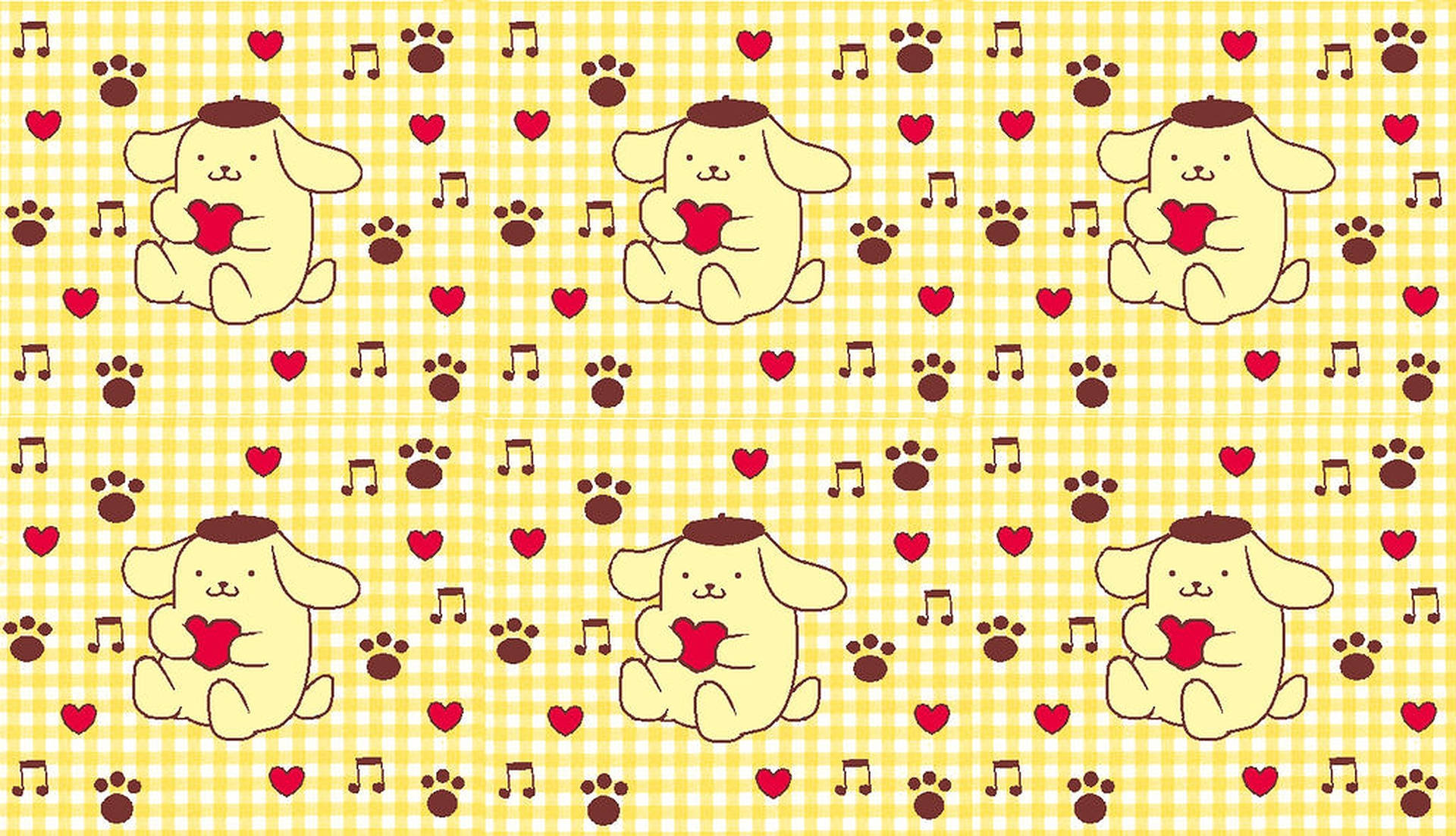 Pompompurin Pawprint Heart Music Pattern Hd Wallpaper